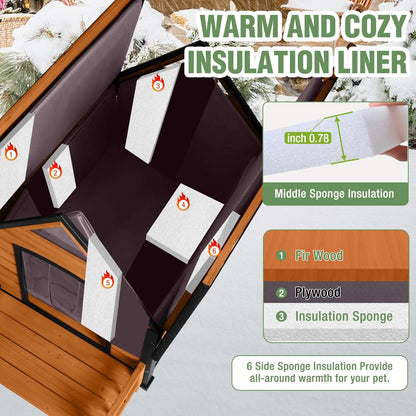 Large Dog House Outdoor Insulated Weatherproof Dog Kennel with Insulated Liner, Dog Shelter for