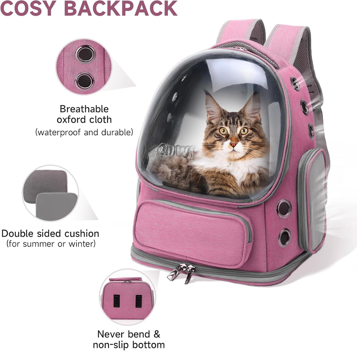 Cat Backpack Carrier, Breathable Cat Carrier Large Space Bubble Pet Backpack for Kitty Small Dog up
