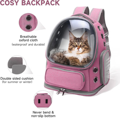 Cat Backpack Carrier, Breathable Cat Carrier Large Space Bubble Pet Backpack for Kitty Small Dog up