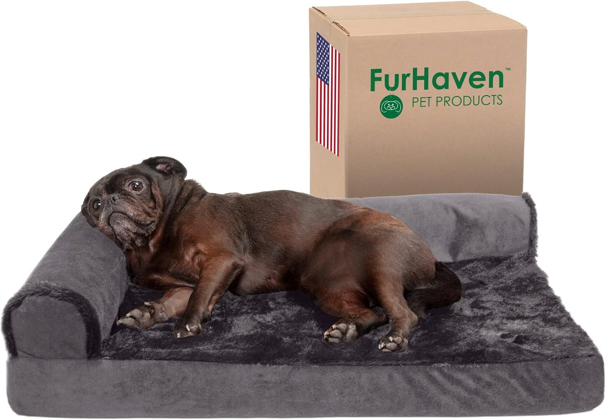 Furhaven Cooling Gel Dog Bed for Medium/Small Dogs w/ Removable Bolsters & Washable Cover, For Dogs