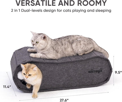 NATUYA Cat Bed Cave for Indoor Cats, Large Cat Lounge Cave Bed with Toy Ball, Enclosed Scratch