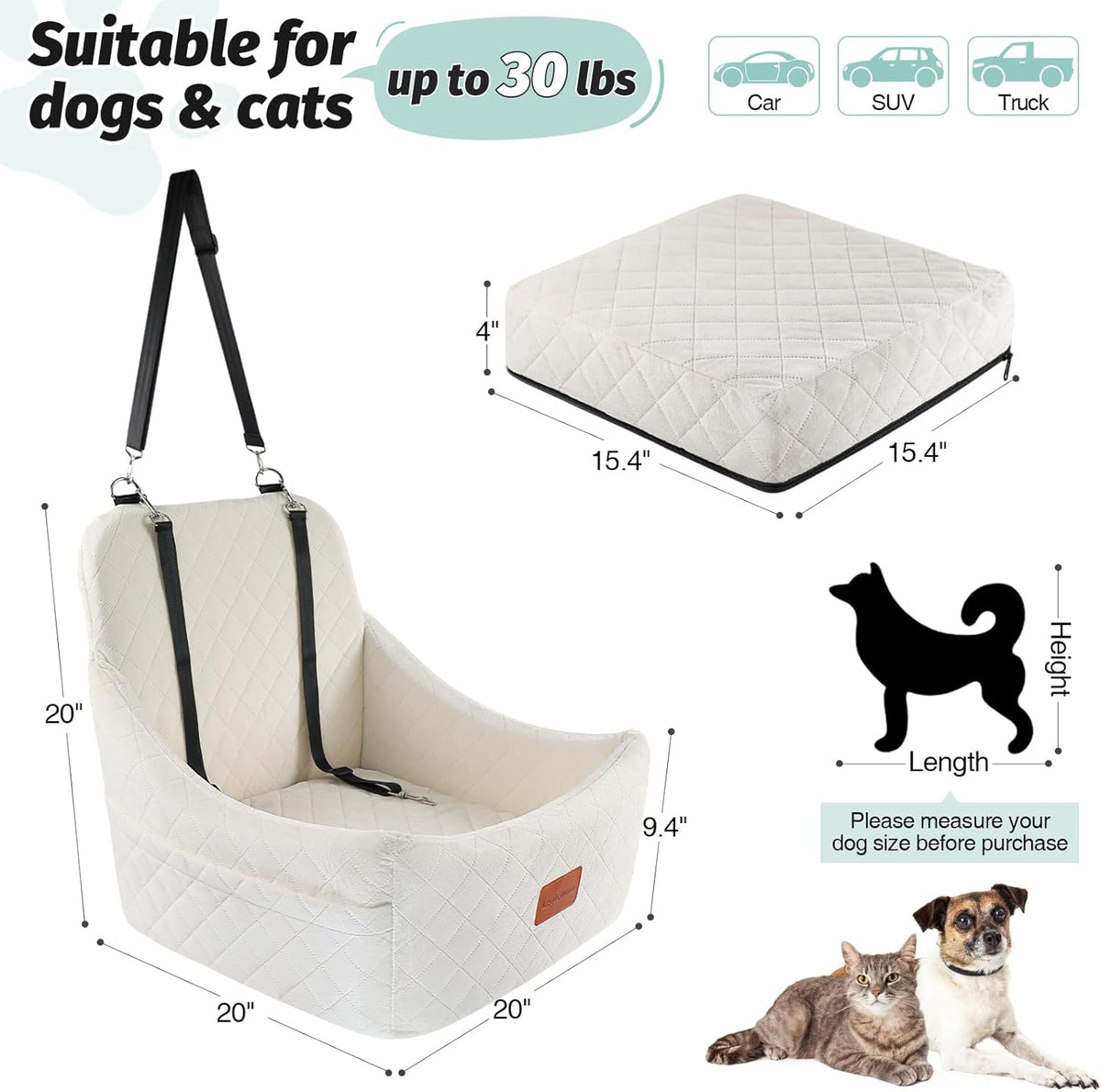 Dog Car Seat for Medium Dogs,Easy to Install with Adjustable Straps,Anti-Slip Bottom,Fully