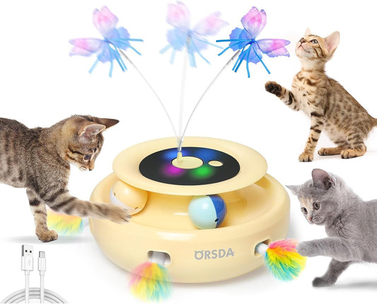 ORSDA Cat Toy, 3-in-1 Automatic Interactive Electronic Moving Ambush Feather, Fluttering Butterfly
