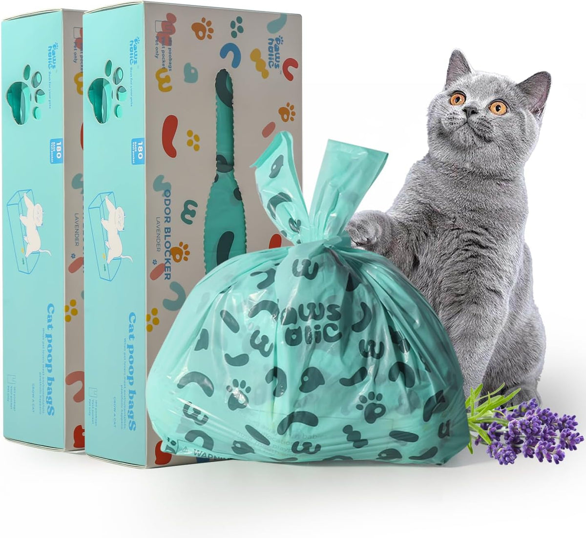 Cat Litter Bags Biodegradable 100% Leak-Proof Cat Poop Bags with Handle, 360 Counts, Cornstarch