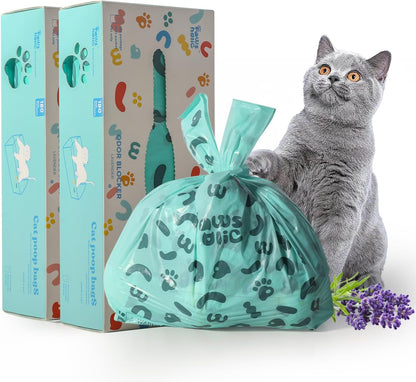 Cat Litter Bags Biodegradable 100% Leak-Proof Cat Poop Bags with Handle, 360 Counts, Cornstarch