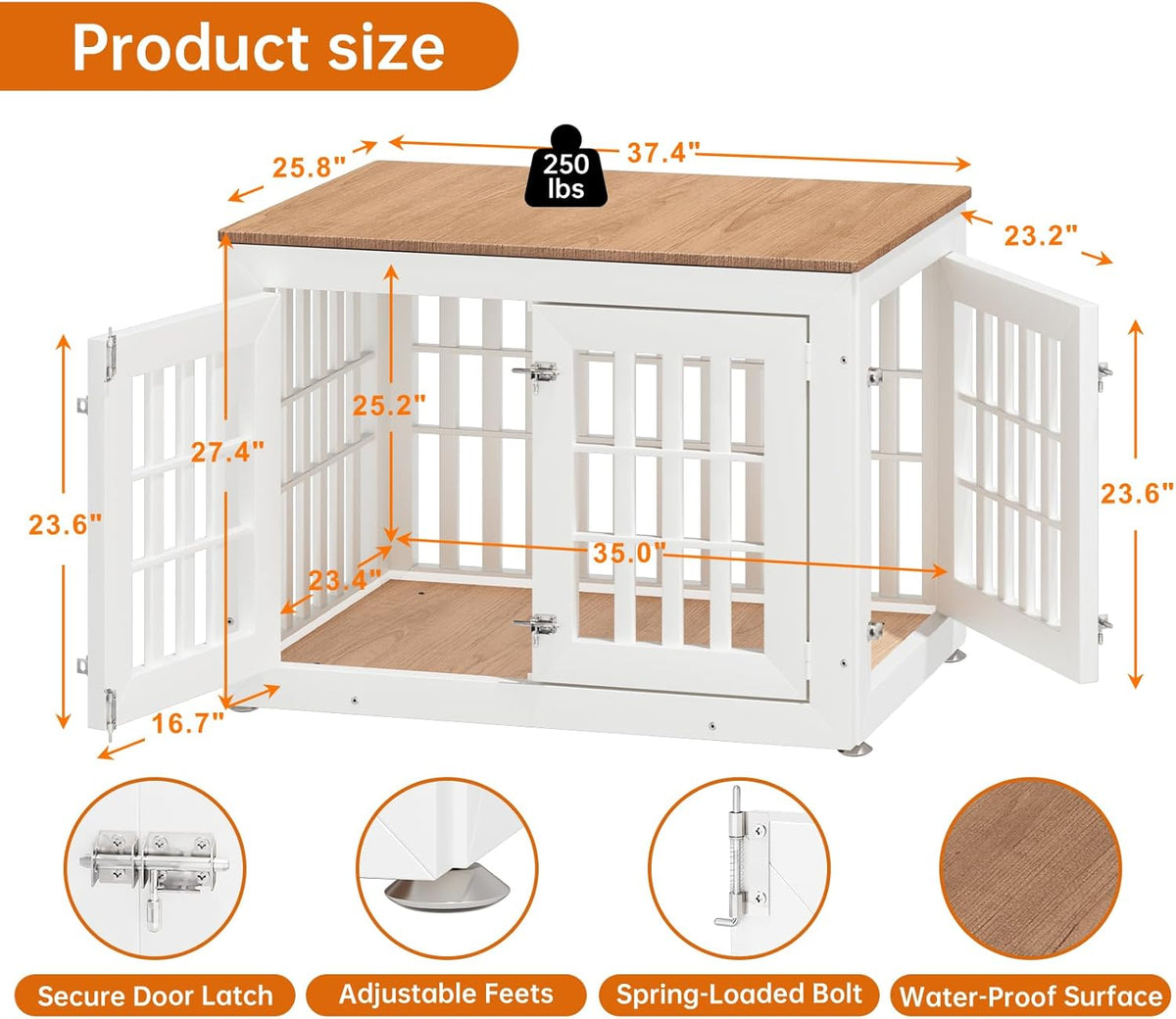 38" Heavy Duty Dog Crate Furniture for Small,Medium and Large Dogs,Rustic Wooden Dog Cage Kennel