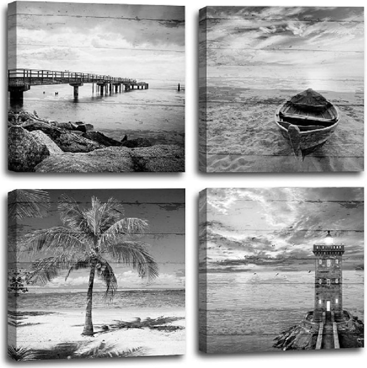 Yxbhhym- Black and White Beach Wall Art Seascape Scenery Canvas Wall Picture Print Sea Palm Poster