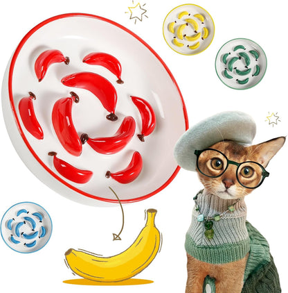 Ceramic Cat Slow Feeder Bowl - Vibrant Cat Feeding Bowl - Cute Maze Food Dish for Slow Eating