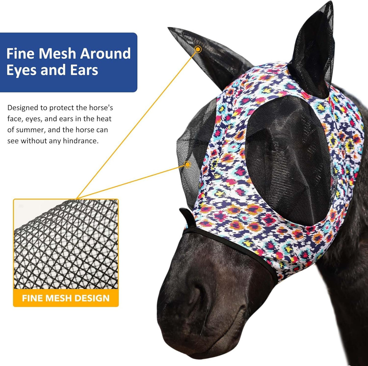 Harrison Howard Super Comfort Stretchy Fly Mask Large Eye Space with UV Protection Soft on Skin