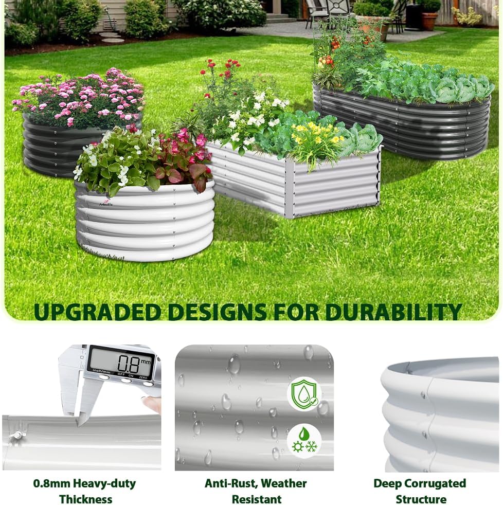 A ANLEOLIFE 8x4x2ft Galvanized Raised Garden Bed Kit, Oval Metal Deep Root Planters for Outdoor