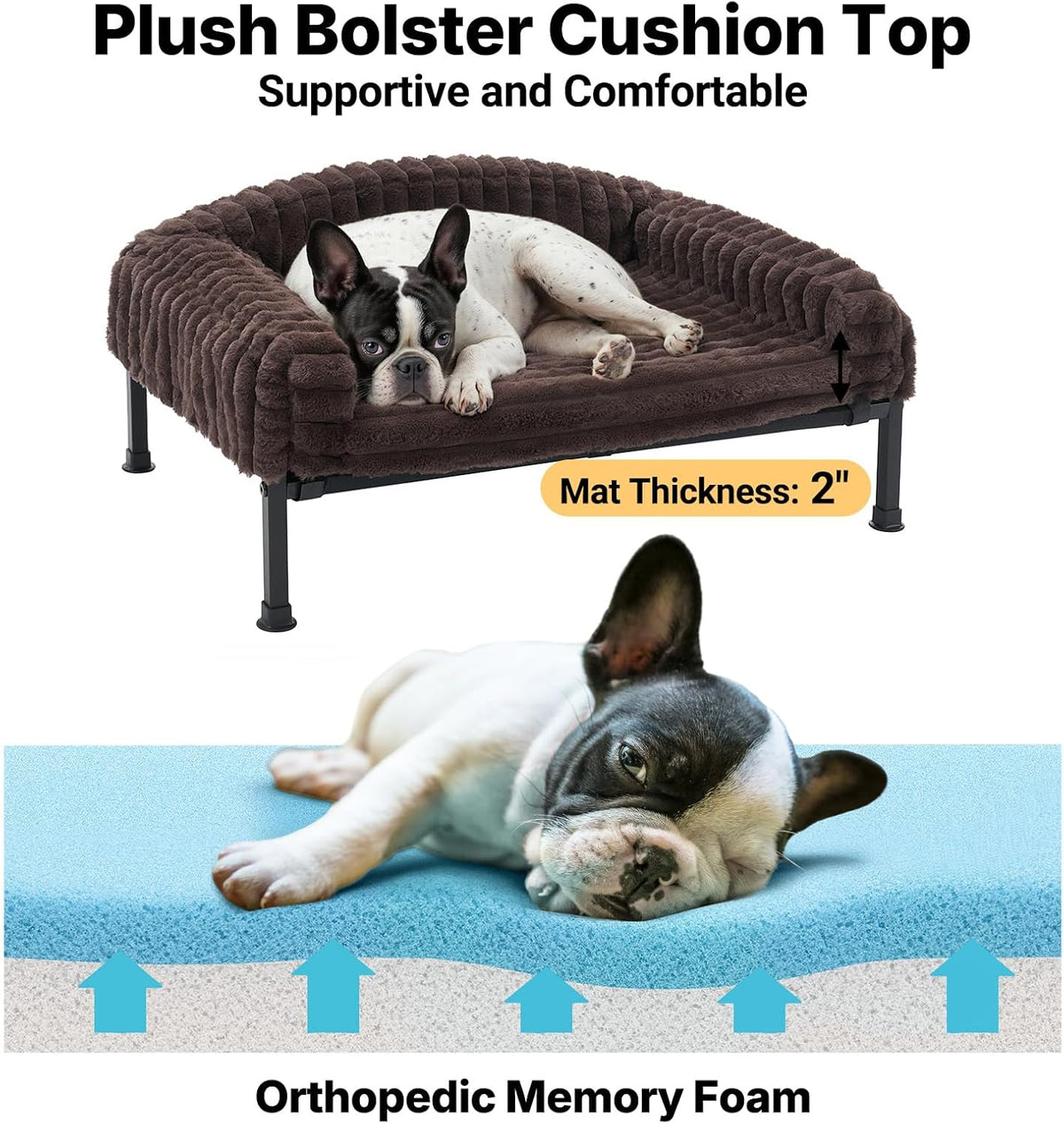 Veehoo Elevated Dog Bed with Bolster Cushion, Fluffy Plush Dog Couch Beds for Small Dogs, Cats