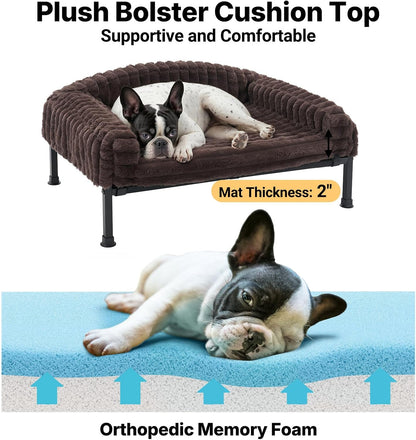 Veehoo Elevated Dog Bed with Bolster Cushion, Fluffy Plush Dog Couch Beds for Small Dogs, Cats