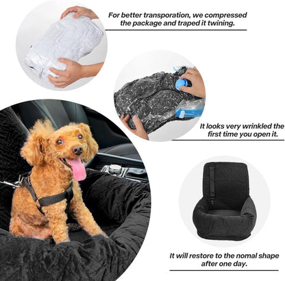 Dog Car Seat for Small Medium Dogs Up to 40lbs, Detachable Washable Soft Pet Booster Travel Bed for