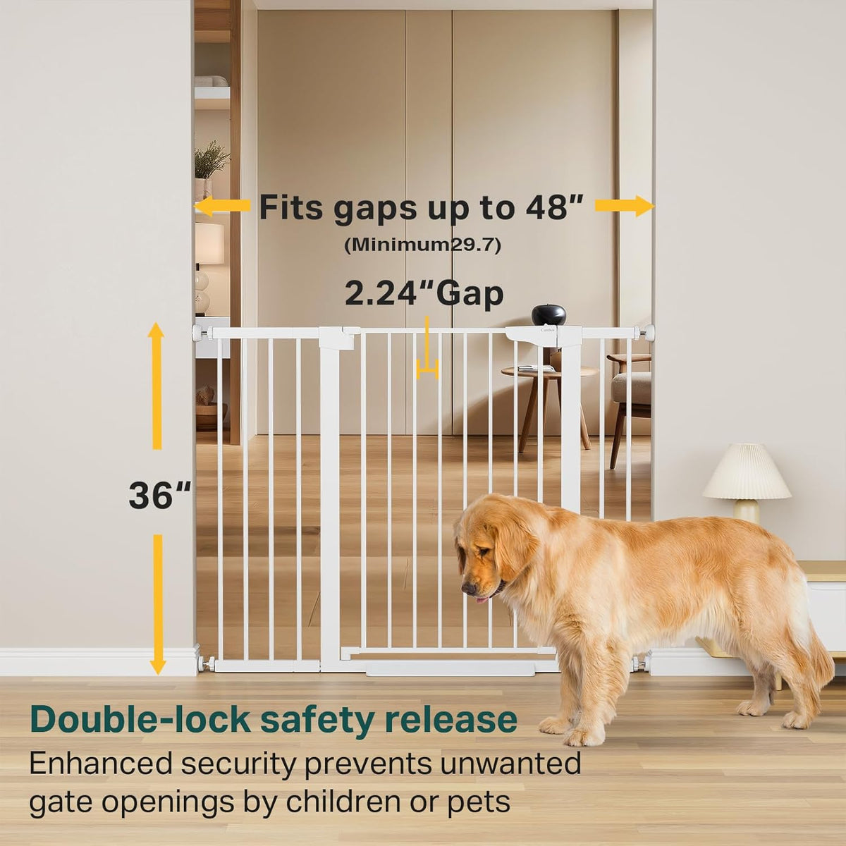Cumbor 36" Extra Tall Baby Gate for Stairs, 29.7-48" Wide Dog Gates for Doorways, Auto Close Safety