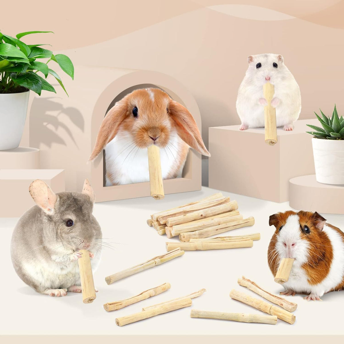 Bissap Sweet Bamboo Chew Sticks for Rabbits 1000g/2.2Ib, Bunny Chew Sticks for Rabbits Hamster