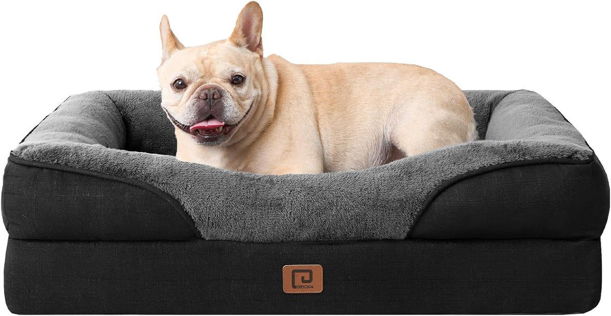 EHEYCIGA Memory Foam Dog Bed for Medium Size, Orthopedic Dog Sofa with Sides and Waterproof Liner