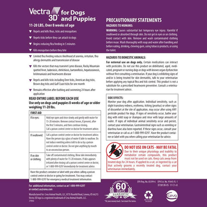 Vectra 3D for Dogs Flea, Tick & Mosquito Treatment & Prevention for Small Dogs (11 – 20 lbs) , 6