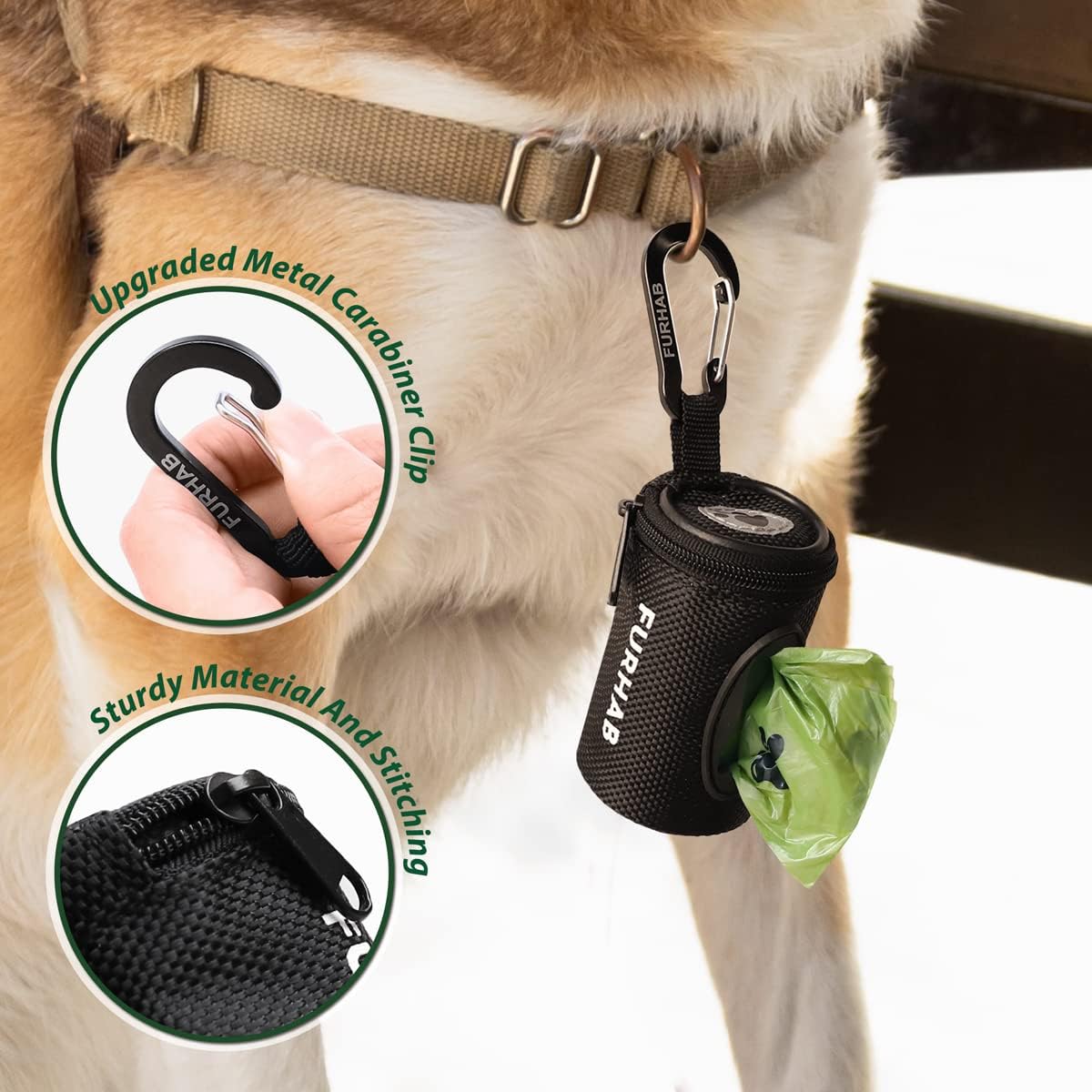 Dog Poop Bag Holder for Leash Doggie Waste Bag Dispenser Soft Fabric Puppy Potty Carrier Small
