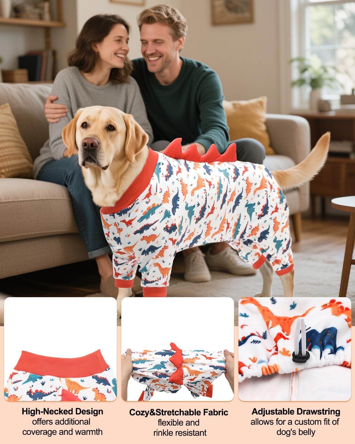 CuteBone Dinosaur Costume Dog Pajamas, Stretchy Spandex Crystal Velvet Sleepwear Coat for Small
