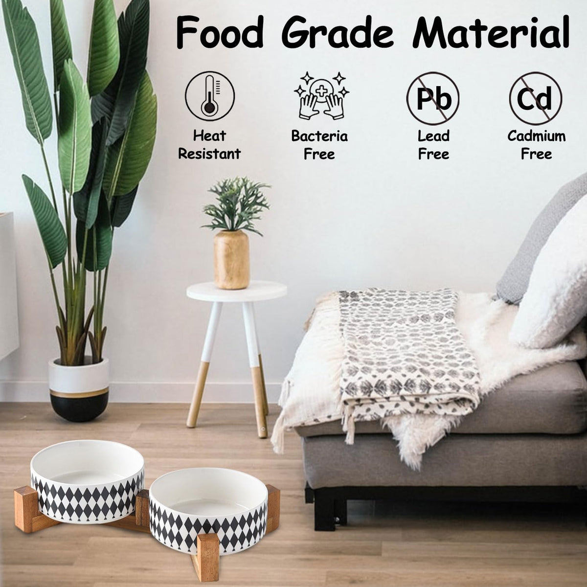 Petygooing Ceramic Dog Cat Bowl Set with Stand, Pet Food and Water Dishes,Small Dog Bowls Anti-Slip