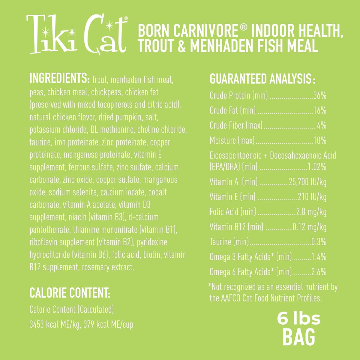 Tiki Cat Born Carnivore Indoor Health, Trout & Menhaden Fish Meal, Grain-Free Baked Kibble to
