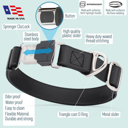 Dogline Biothane Waterproof Dog Collar with Herm Sprenger Black Stainless Steel Quick Release
