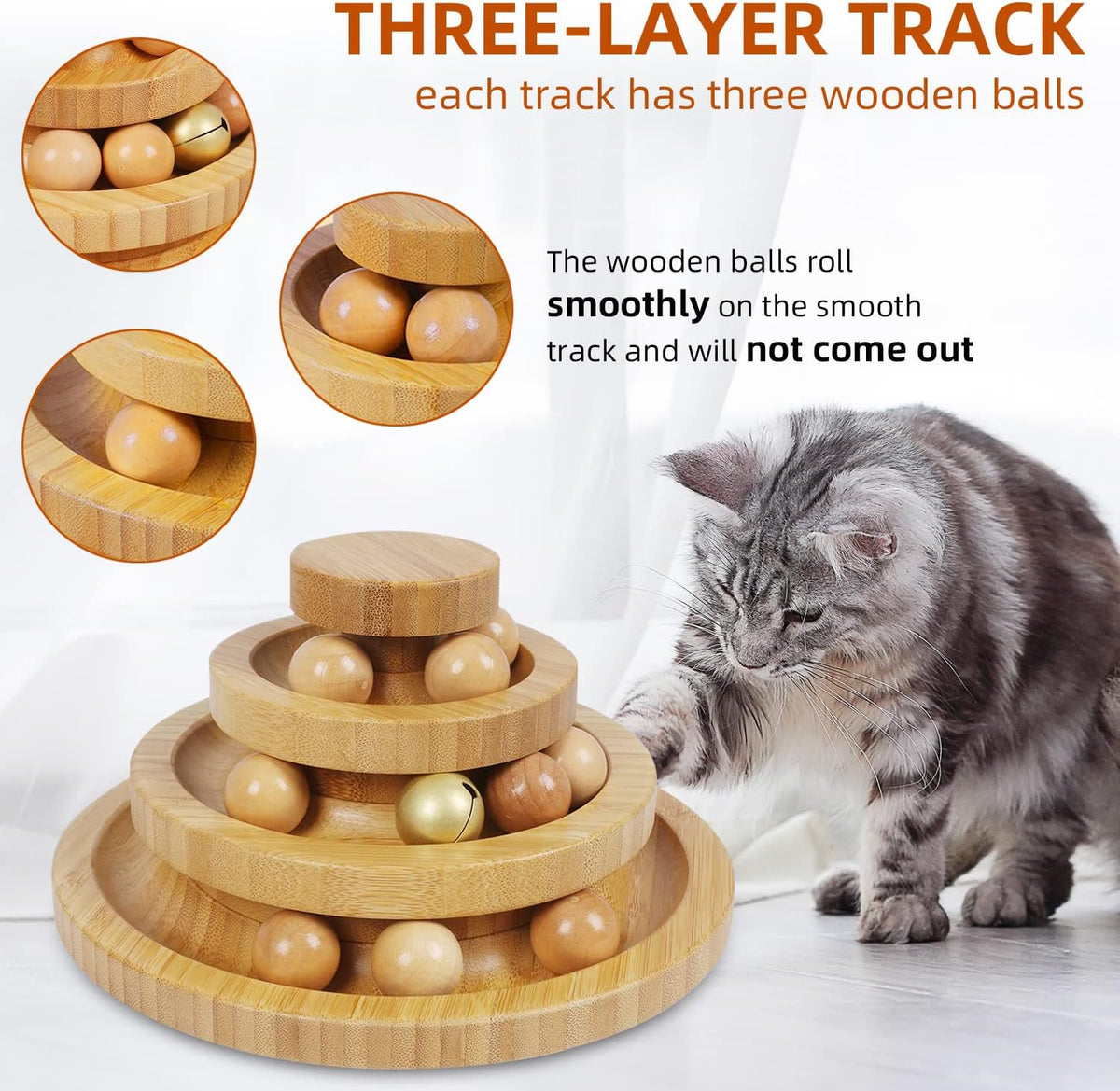 Cat Ball Track Toy,Kitty Toys Roller,3-Level Ball Tower with 9 Removable Balls,Interactive Cat Toy