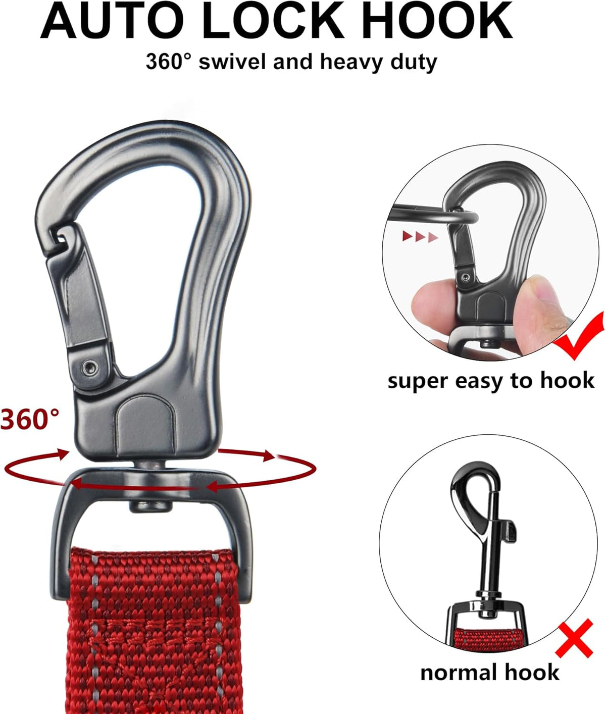 TwoEar 6FT 1IN Strong Red Dog Leash with 2 Padded Handles, Traffic Handle Extra Control