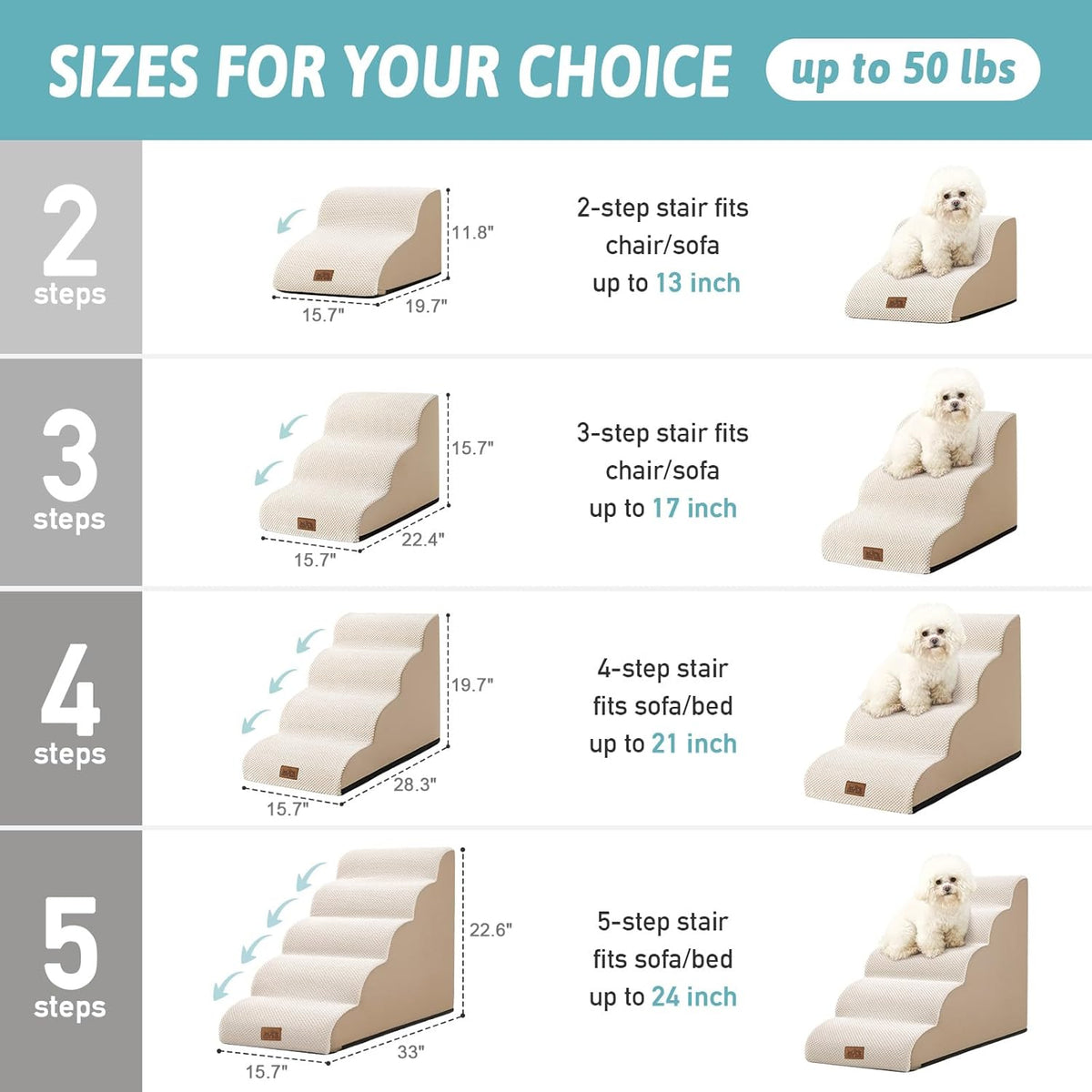 Dog Stairs for Small Dogs 15.7" H, Curved Dog Step for Puppy, Older Cat, Medium Pet Ramp for Sofa