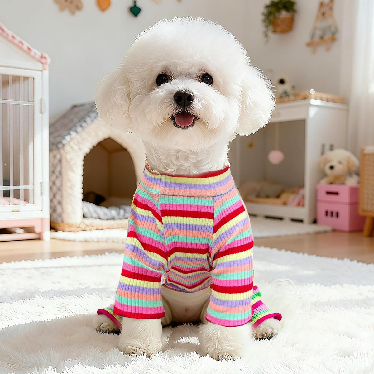 BAEJMJK Striped Dog Pajamas Stretchy Cute Four-Legged Boy Girl Dog Clothes with Sleeves Comfortable