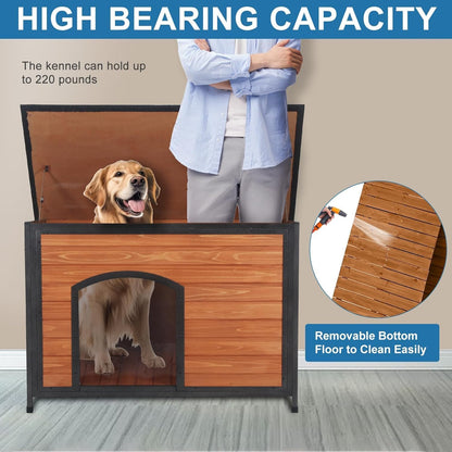 Dog House Outdoor Weatherproof 34.3" L Chew Proof Outside Dog Kennel for Small Medium Dogs with