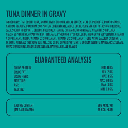 A Strong Heart Canned Wet Cat Food, Tuna Dinner in Gravy - 3 oz Cans (Pack of 24), Made in The USA