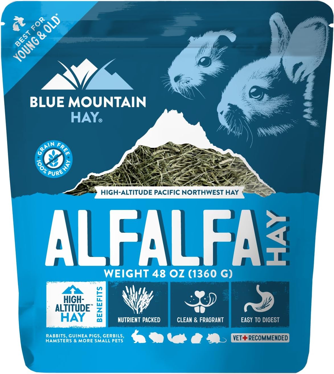 Blue Mountain Hay | Fresh Alfalfa Hay (48 Ounce) | High Leaf Retention | Nutritious High-Altitude