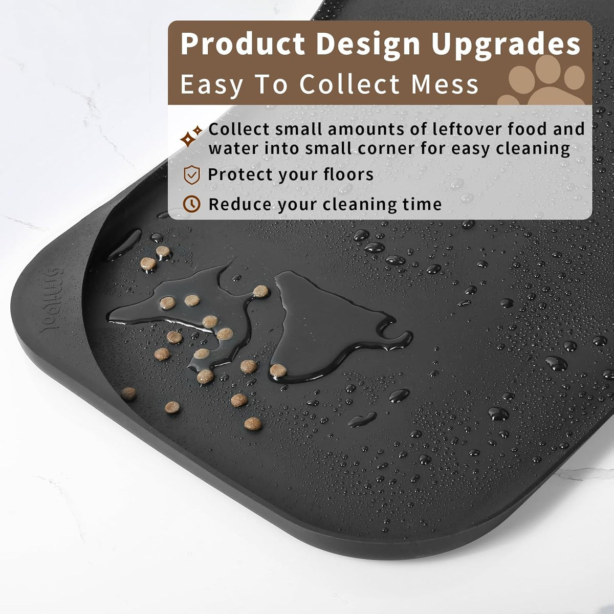 Silicone Pet Feeding Mat with Raised Edge & Residue Collection Pocket for Food and Water, Dog Bowl