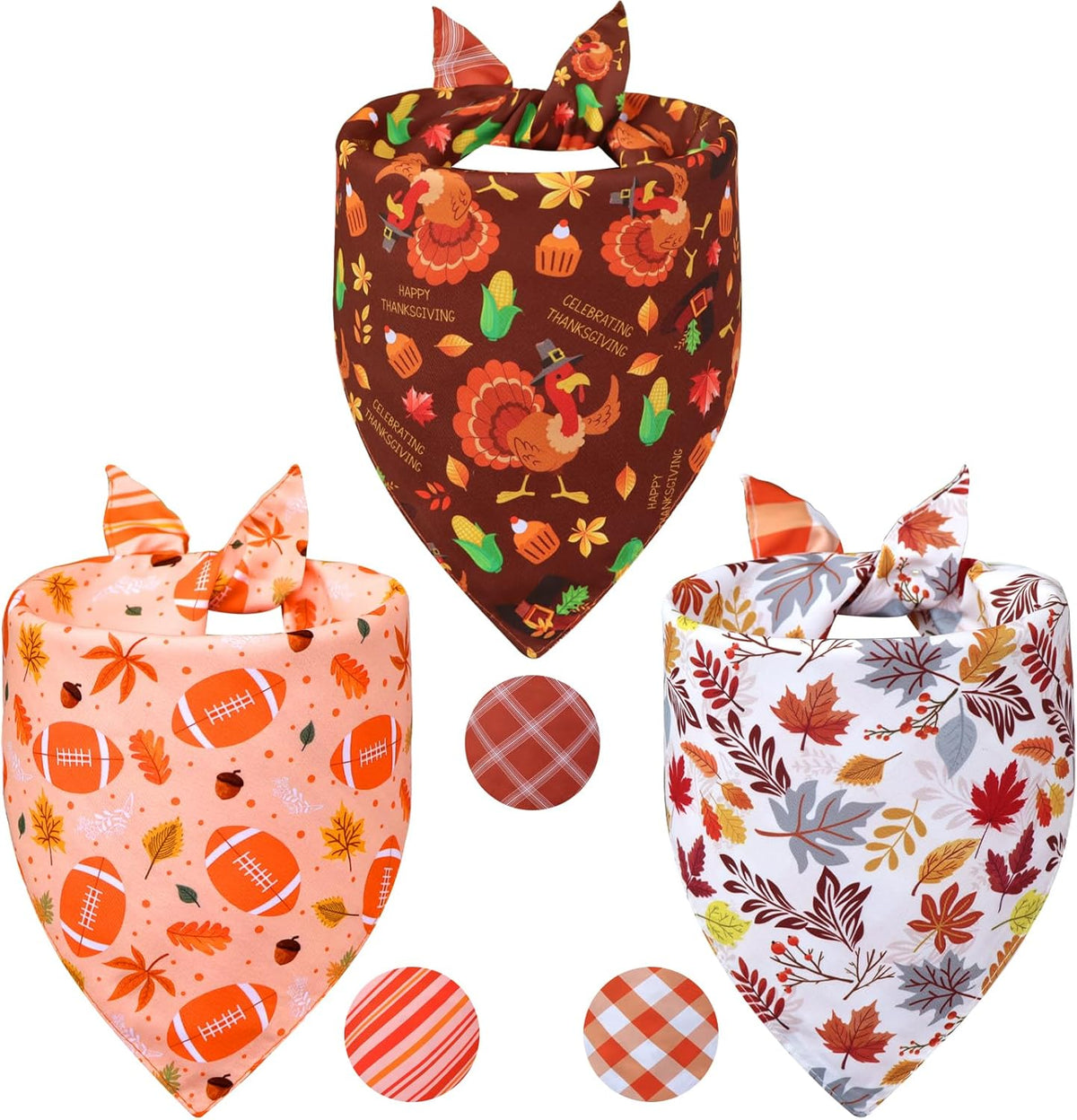 Thanksgiving Dog Bandanas XLarge 3PCS, 6 Pattern Fall Scarf for Boy and Girl, Pumpkin Leaves Rugby