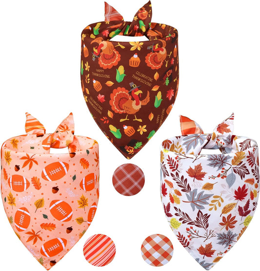 Thanksgiving Dog Bandanas Small 3PCS, 6 Pattern Fall Scarf for Boy and Girl, Pumpkin Leaves Rugby