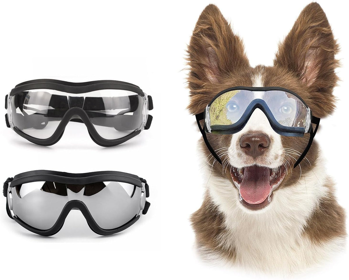 Pack of 2 Dog Goggles Dog Sunglasses for Medium to Large Breed Anti-UV Eye Protection with