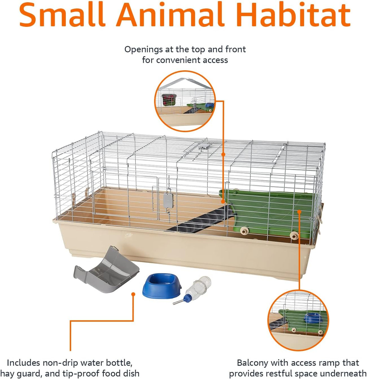 Amazon Basics Top Access Small Animal, Rabbit & Guinea Pig Cage, Ferret Cage Habitat With