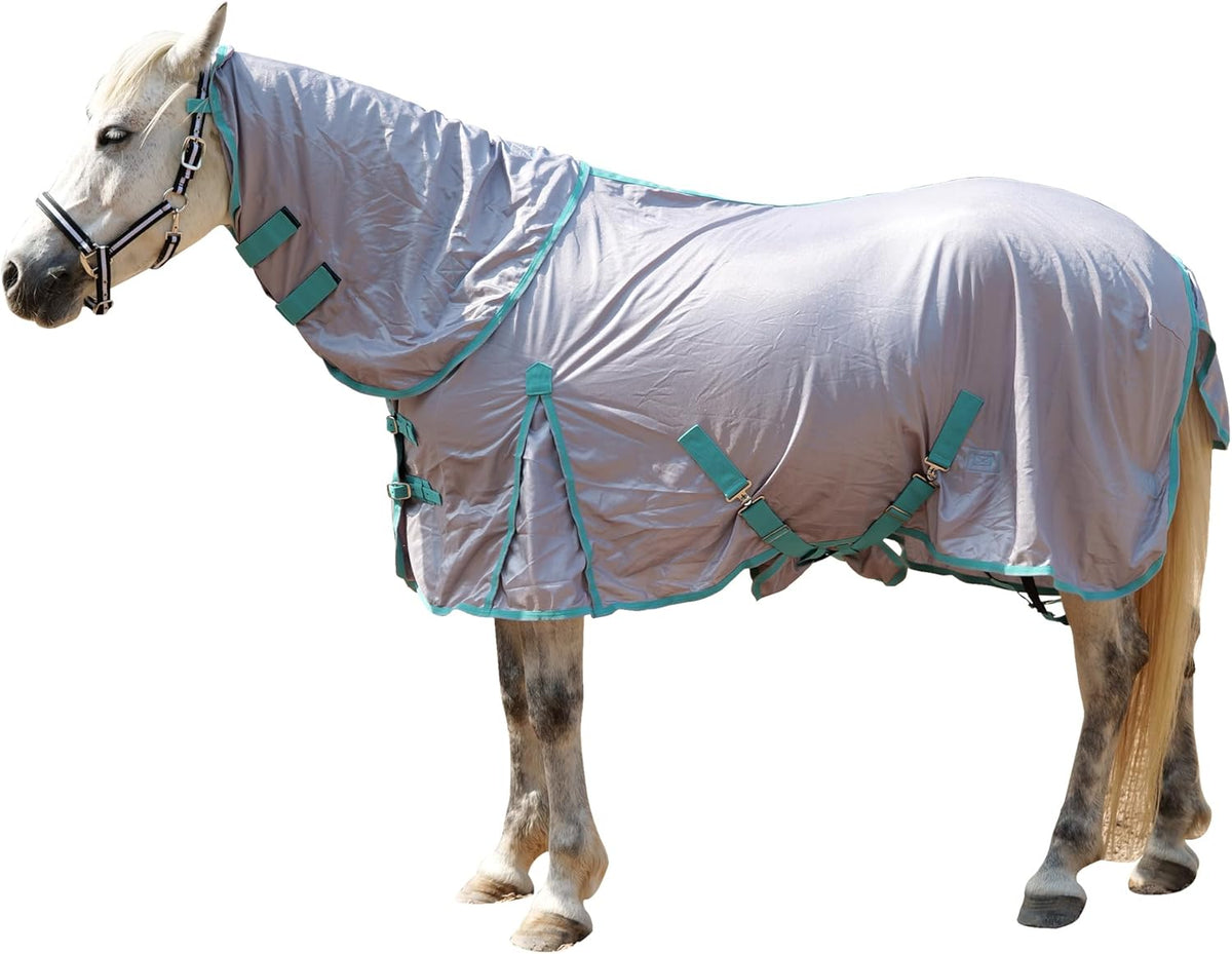 Horse Fly Sheet with Detachable Neck Cover & Belly Wrap, Adjustable Fly Sheet for Horses