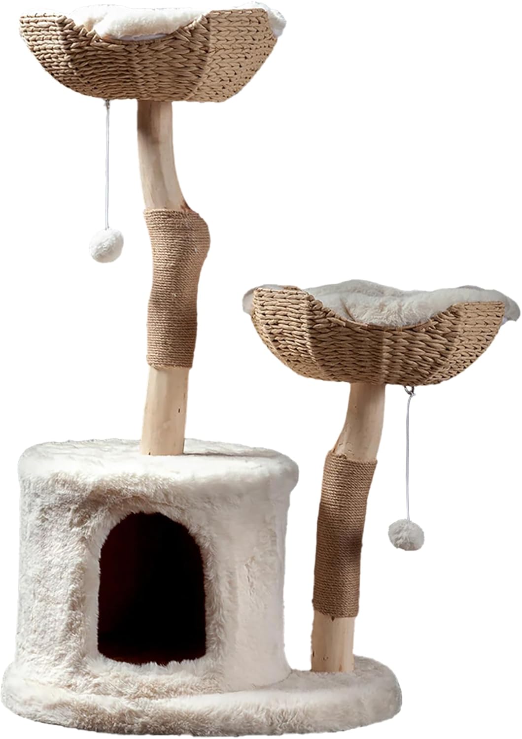 The Bungalow Cat Tree - Luxury Cat Condo, Large Modern Indoor Tower with 2 Faux Fur Beds