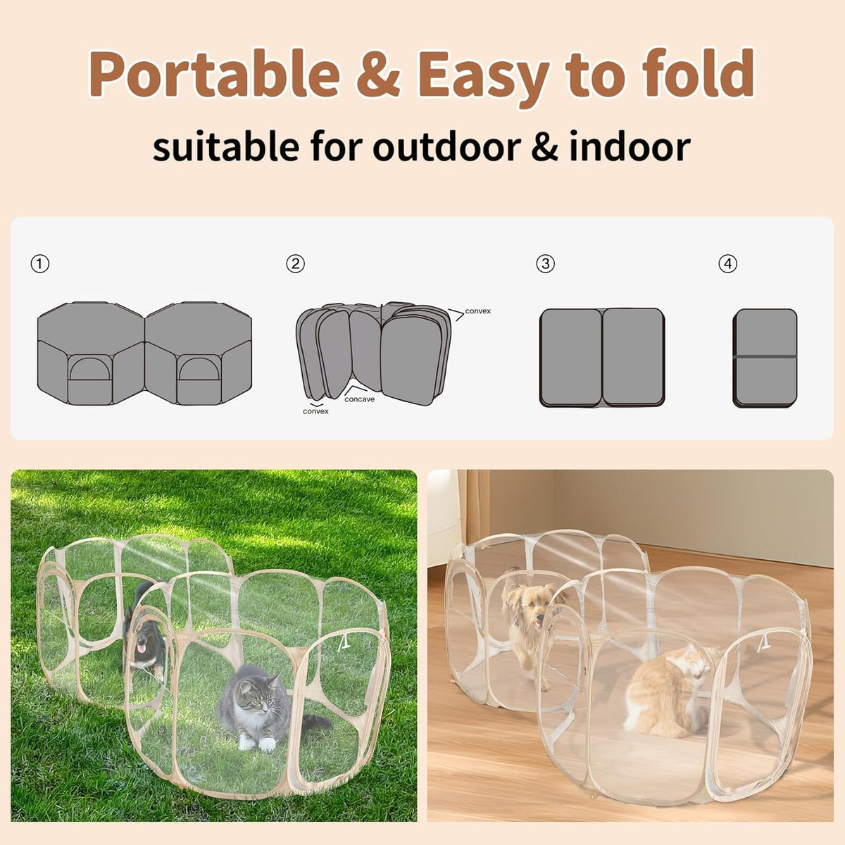 Cold Resistant Cat Playpen PVC Dog Playpen - Portable & Foldable Indoor Outdoor Puppy Playpen