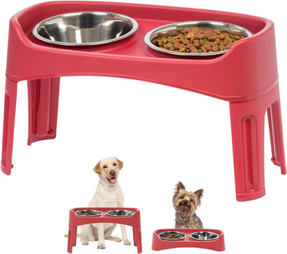 IRIS USA Elevated Dog Bowls, Adjustable Height, 2 Thick 64 oz Stainless Steel Bowls, Spill-Proof