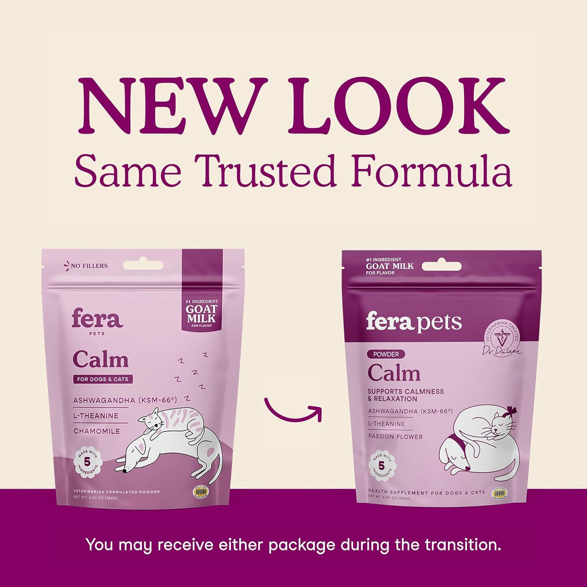 Fera Pets Goat Milk - Calming Supplement for Dogs & Cats - Ashwagandha, L-Theanine, & Passion