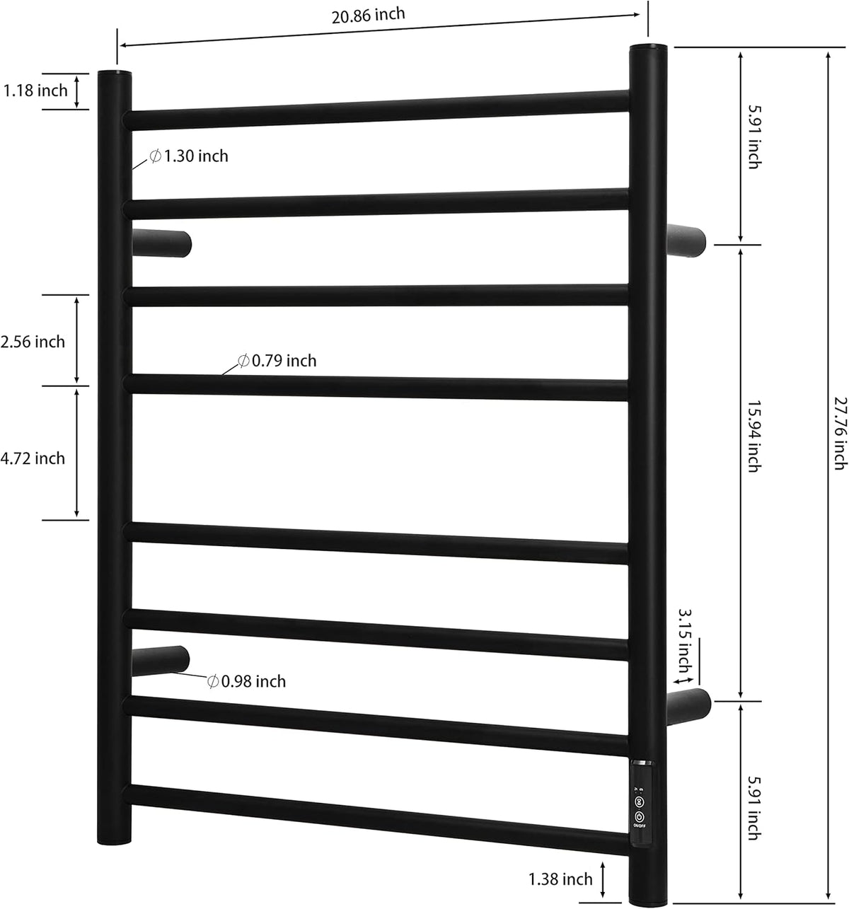 KEG Towel Warmer Wall Mounted with Built-in Timer 8 Bars Electric Stainless Steel Heated Towel