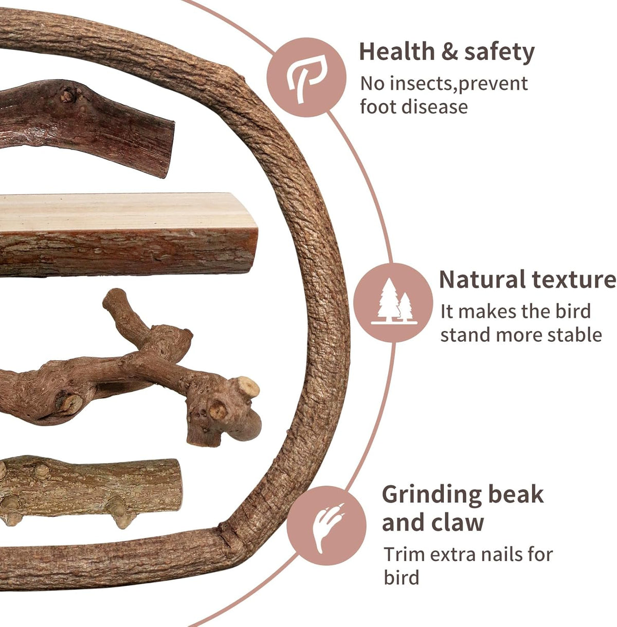 Bird Perches, 5pcs Natural Wood Birds Stand Branch, Bird Perch Chewing Stick Cage Accessories