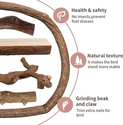 Bird Perches, 5pcs Natural Wood Birds Stand Branch, Bird Perch Chewing Stick Cage Accessories