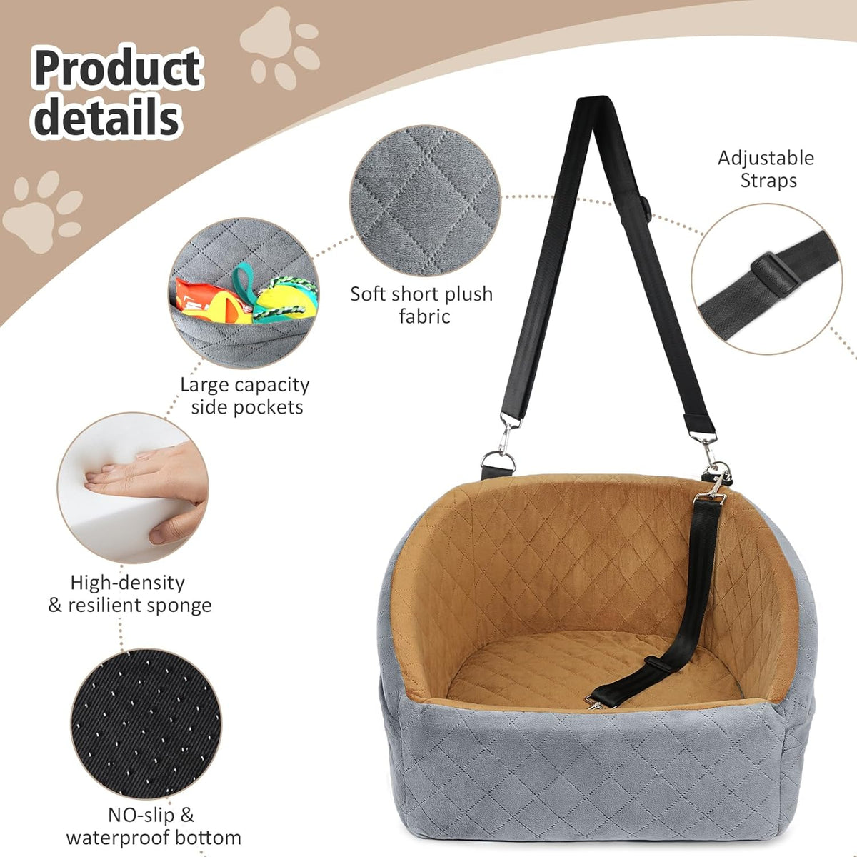 Dog Car Seat for Small Medium Dogs,Detachable Washable Dog Booster Seat Under 30lbs, Pet Car Seat