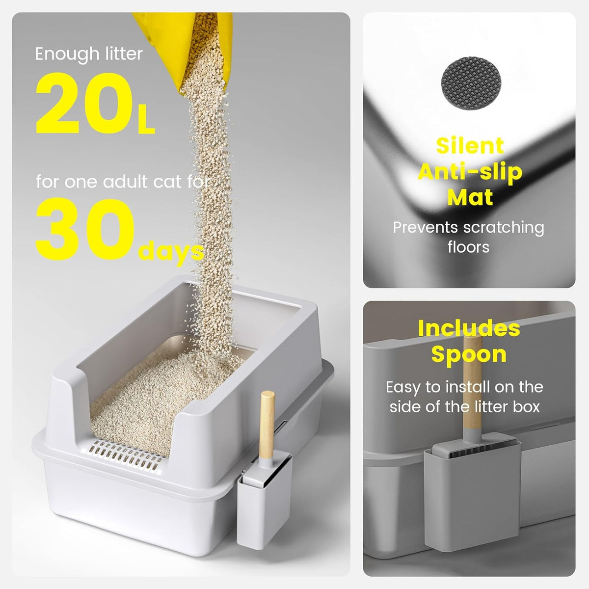 2 Pack Stainless Steel Cat Litter Box - Enclosed XL Metal Kitty Litter Box with Lid for Big Cats