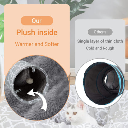 LUCKITTY Geometric 3 Way Cat Tunnel with Plush Inside,Cats Toys Collapsible Tunnel Tube with Balls