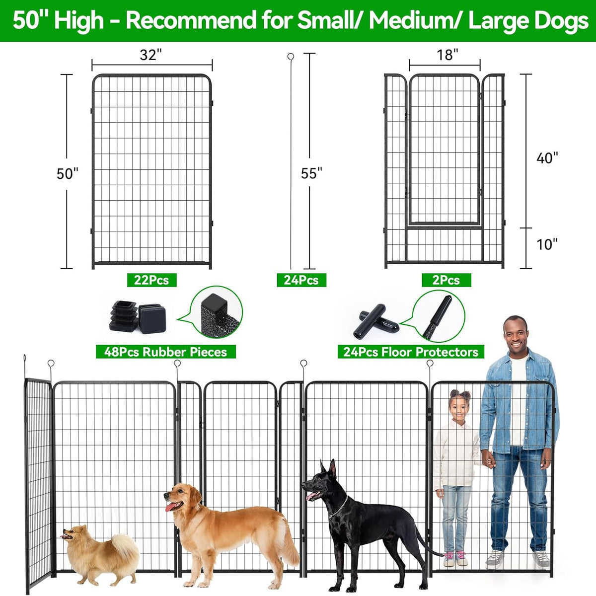 Dog Playpen Outdoor Extra Wide 24 Panels Heavy Duty Dog Fence 50" Height Anti-Rust with Doors